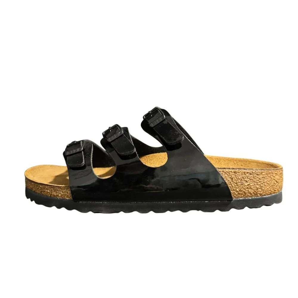 Birkenstock Florida Black Patent Womens Sandal Birko-Flor Narrow, Size 37 NWB - Picture 5 of 10